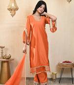 Rust orange chanderi kurta set