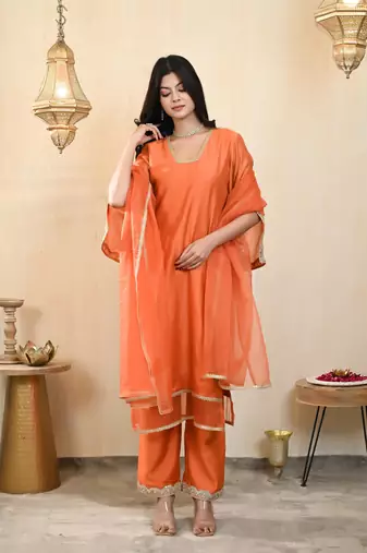 Rust orange chanderi kurta set