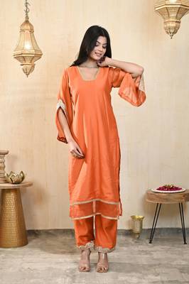 Rust orange chanderi kurta set 3