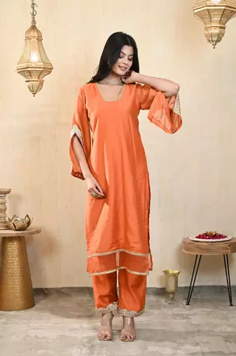 Rust orange chanderi kurta set