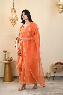 Rust orange chanderi kurta set 4