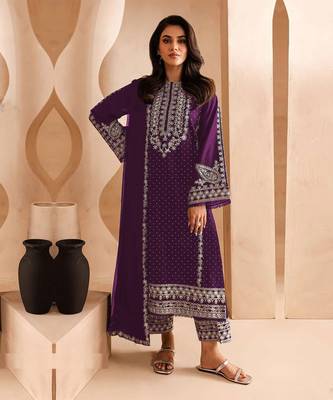 Purple embroidered georgette salwar suit 1