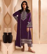 Purple embroidered georgette semi-salwar suit
