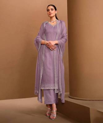 Trendmalls Women's Chiffon swarovski work Kurta Palazzo Set with Dupatta 1