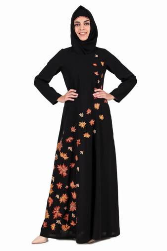 Falling Leaf Embroidery Flared Abaya