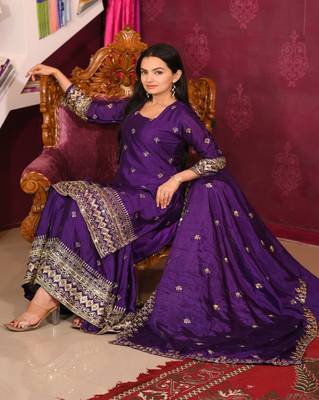Heavy Chinon Suit With Sequence Embroidered Work 1