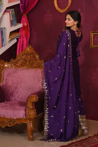 Heavy Chinon Suit With Sequence Embroidered Work