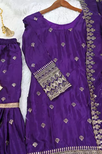 Heavy Chinon Suit With Sequence Embroidered Work