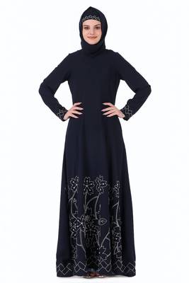 Floral Geo Embroidery Navy Blue Abaya 1