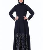 Floral Geo Embroidery Navy Blue Abaya