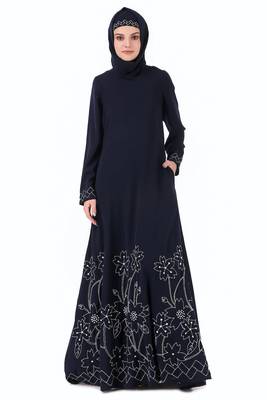 Floral Geo Embroidery Navy Blue Abaya 2