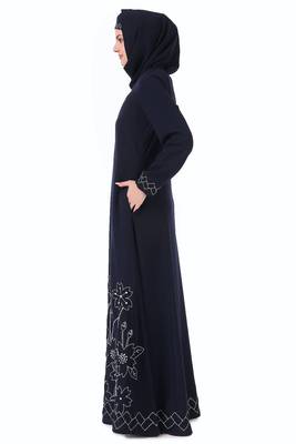 Floral Geo Embroidery Navy Blue Abaya 3