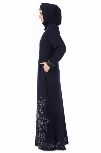 Floral Geo Embroidery Navy Blue Abaya