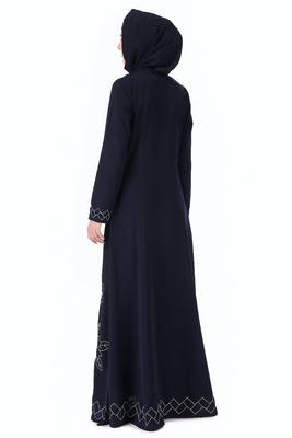 Floral Geo Embroidery Navy Blue Abaya 4