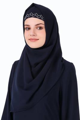 Floral Geo Embroidery Navy Blue Abaya 6