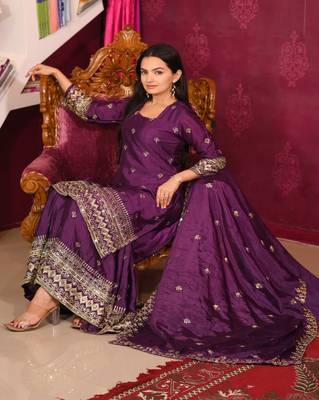 Heavy Chinon Suit With Sequence Embroidered Work 1