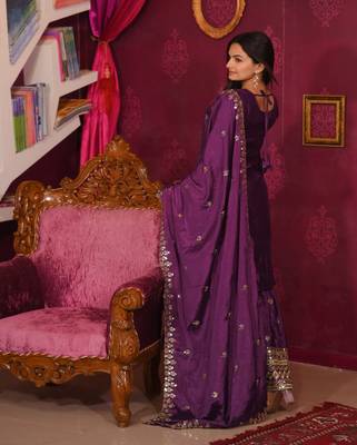 Heavy Chinon Suit With Sequence Embroidered Work 3