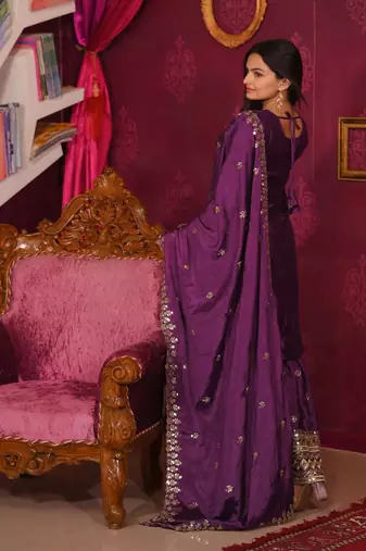 Heavy Chinon Suit With Sequence Embroidered Work