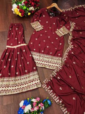 Heavy Chinon Suit With Sequence Embroidered Work 4