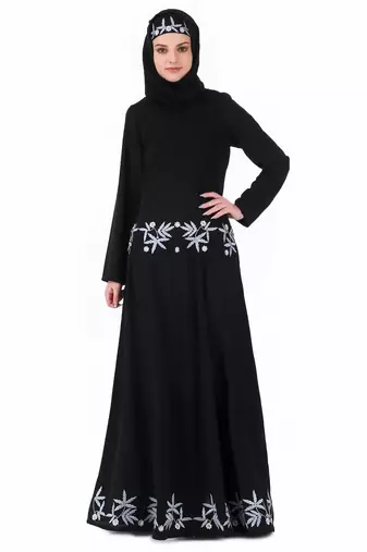 Floral Embellished Flared Nida Abaya