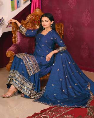 Heavy Chinon Suit With Sequence Embroidered Work 1