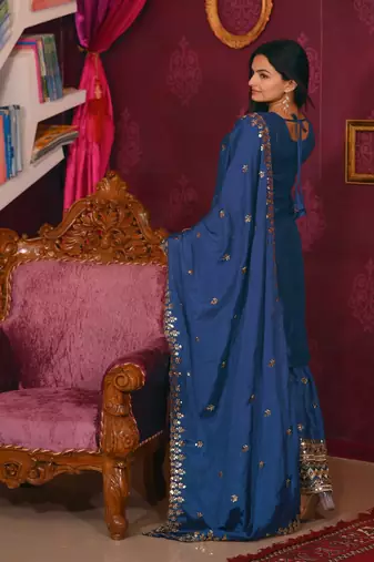 Heavy Chinon Suit With Sequence Embroidered Work