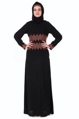 Graphic Stripe Embroidery A-Line Abaya 1