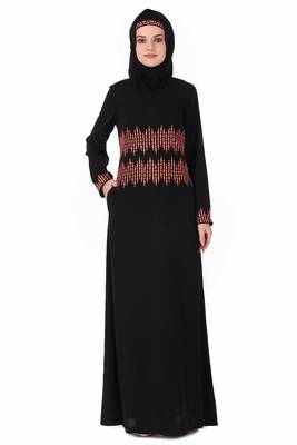 Graphic Stripe Embroidery A-Line Abaya 2