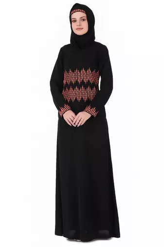 Graphic Stripe Embroidery A-Line Abaya