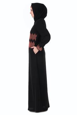 Graphic Stripe Embroidery A-Line Abaya 4