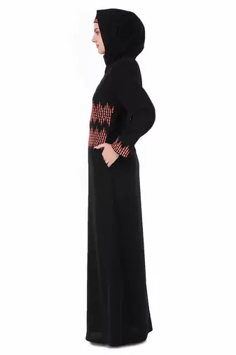 Graphic Stripe Embroidery A-Line Abaya