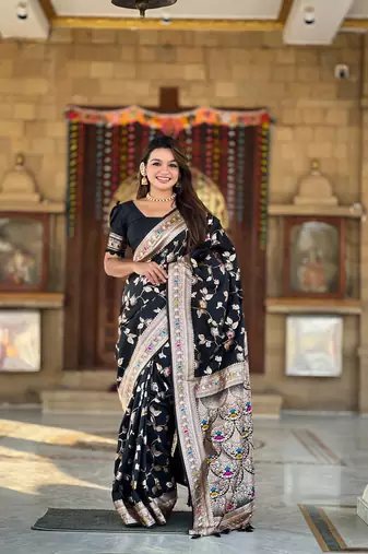Soft Silk Blend saree with zari weaving meenakari design