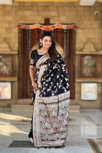Soft Silk Blend saree with zari weaving meenakari design