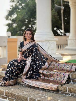 Soft Silk Blend saree with zari weaving meenakari design 4