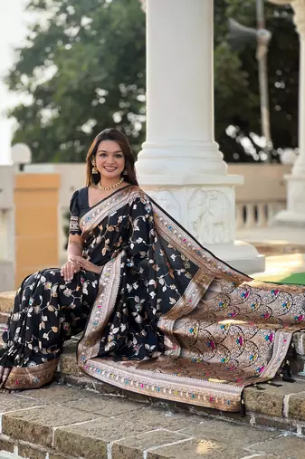 Soft Silk Blend saree with zari weaving meenakari design