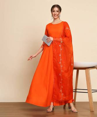 Orange Anarkali Suit Set with Dupatta 1
