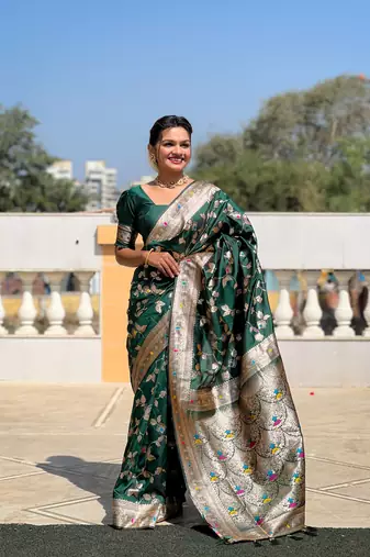 Soft Silk Blend saree with zari weaving meenakari design