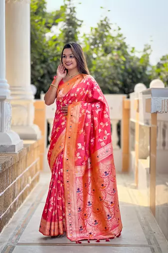 Soft Silk Blend saree with zari weaving meenakari design