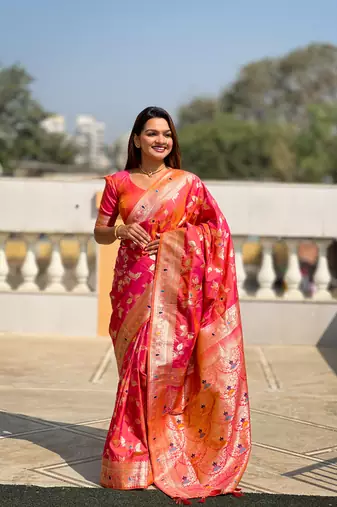 Soft Silk Blend saree with zari weaving meenakari design