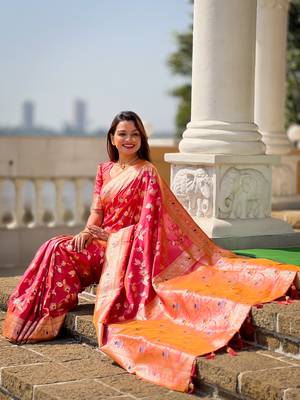 Soft Silk Blend saree with zari weaving meenakari design 5