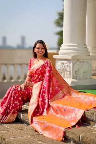 Soft Silk Blend saree with zari weaving meenakari design