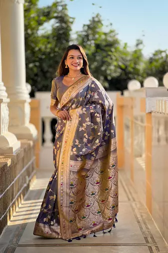 Soft Silk Blend saree with zari weaving meenakari design