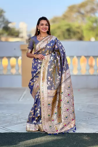 Soft Silk Blend saree with zari weaving meenakari design