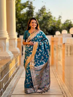 Soft Silk Blend saree with zari weaving meenakari design 1