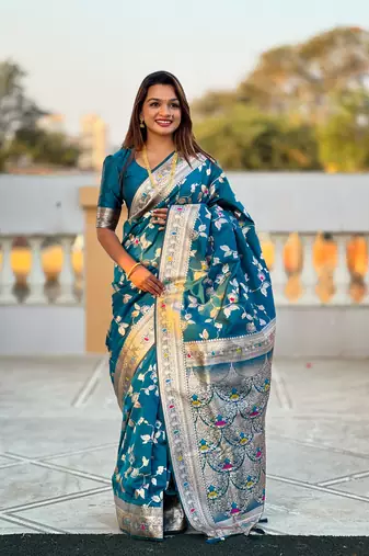 Soft Silk Blend saree with zari weaving meenakari design