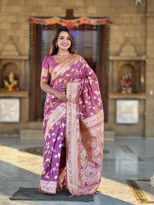 Soft Silk Blend saree with zari weaving meenakari design 1