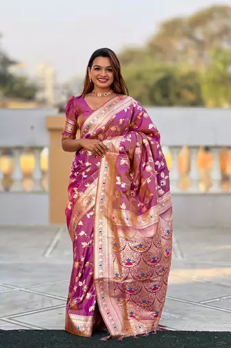 Soft Silk Blend saree with zari weaving meenakari design