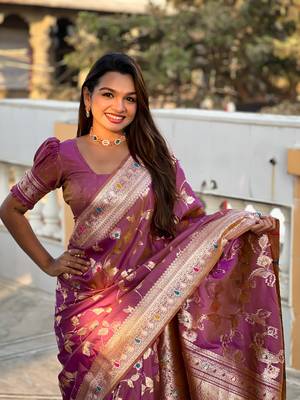 Soft Silk Blend saree with zari weaving meenakari design 4