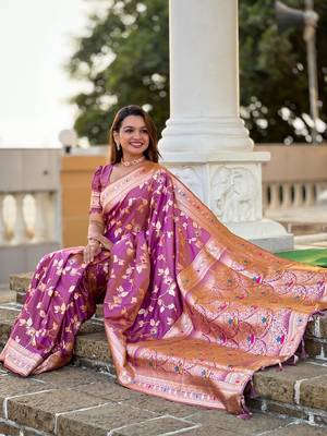 Soft Silk Blend saree with zari weaving meenakari design 5