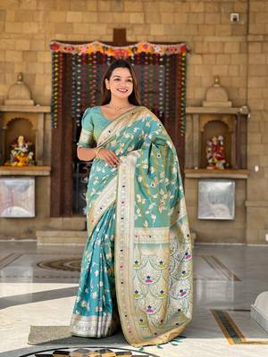 Soft Silk Blend saree with zari weaving meenakari design 3